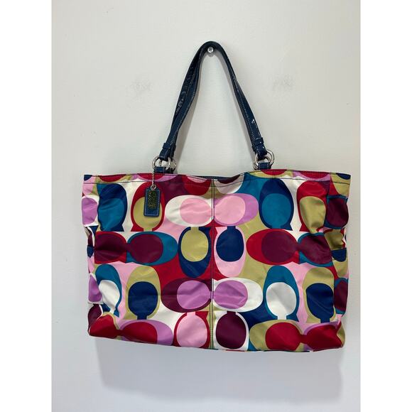 Vintage Coach Signature Scarf Print Satin Tote Bag - Picture 1 of 14